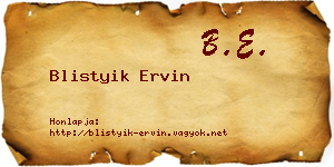 Blistyik Ervin névjegykártya